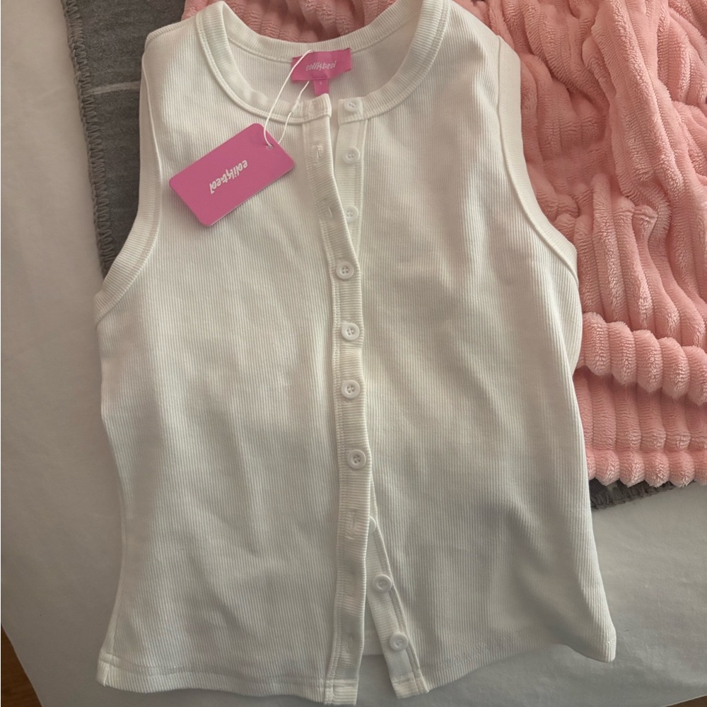 Edikted White Ribbed Button-Front Tank Top